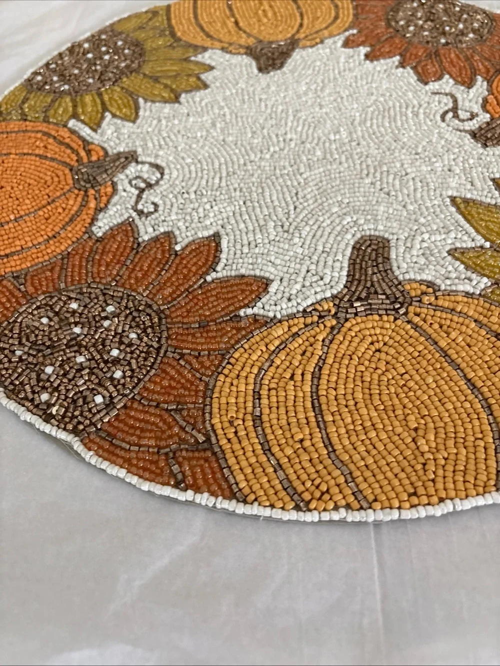Beaded Pumpkin & Sunflower Table Accent - Orange